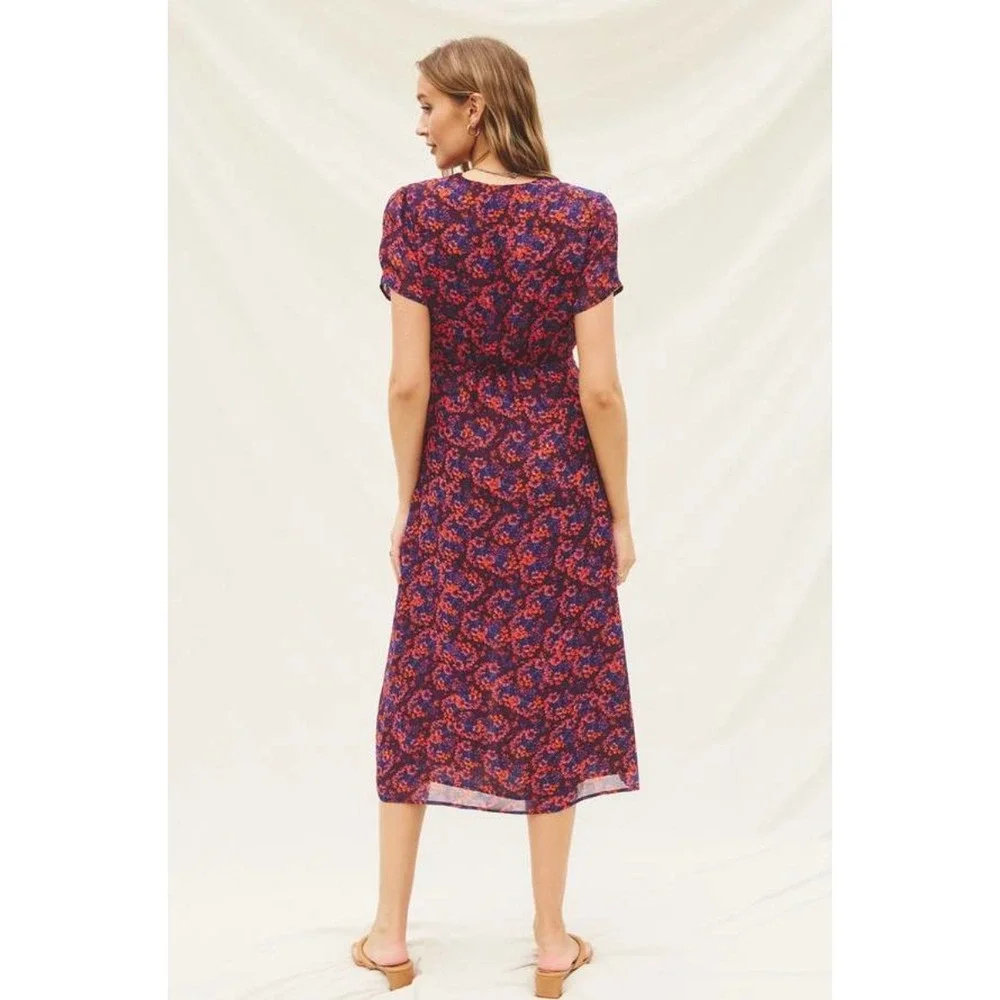 Dress Forum Short Sleeve Floral Button Front Midi Dress in Purple Red Size S NWT - Picture 12 of 13